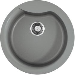 Мойка кухонная Omoikiri Yasugata 48R-GR, 48,5х48,5 см, врезная, из искусственного гранита (Tetogranit), круглая, цвет ленинградский серый, без отверстия под смеситель, без крыла, слив-перелив, врезная в столещницу, для кухни