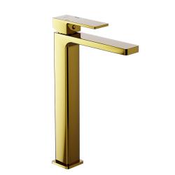 Смеситель для раковины/умывальника Damixa Gala, однорычажный, неповоротный, керамический, высокий, длина излива 150 мм, латунь, цвет золото