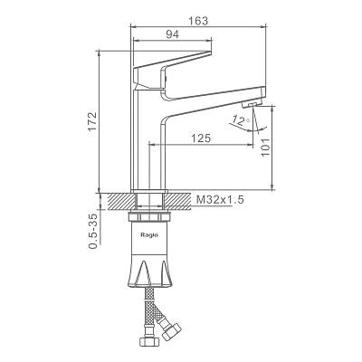 Смеситель для раковины/умывальника Raglo R30.10.06 однорычажный, неповоротный, фиксированный, излив длина 125 мм высота 101 мм латунь, цвет черный