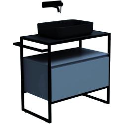 Тумба под раковину Allen Brau Priority 80, напольная, 800х450х750 мм 1 выдвижной ящик, цвет синий матовый, прямоугольная, в ванную комнату, стиль лофт 