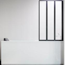 Душевая шторка на ванну Veconi Palau PL-73BR, 90х150 см, прозрачное стекло/профиль черный, складная, плоская/панель, правая, правосторонняя