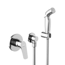 Смеситель с гигиеническим душем Damixa Jupiter однорычажный, скрытого монтажа, керамический, настенный, латунь, цвет хром, встраиваемый