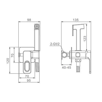 Смеситель с гигиеническим душем Raglo R51.52.06 встраиваемый, однорычажный, керамический, без излива, с гибким шлангом/лейкой, латунь, цвет черный