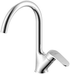 Смеситель для кухни/мойки Rossinka, однорычажный, керамический картридж, поворотный, высокий излив, длина излива 207 мм, латунь, цвет хром