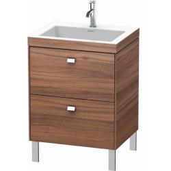 Тумба c раковиной Duravit Brioso, 60х48х70,1 см, напольная, 2 выдвижных ящика, ДСП, цвет: орех матовый/хром /Vero Air, мебельная, прямоугольная, цвет белый, фарфоровая, без отверстия под смеситель, без перелива