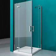 Душевой уголок BelBagno Kraft, 100х80 см, без поддона, прямоугольный, угловой, стекло прозрачное, (без сифона) без крыши, левосторонний/левый, распашной, стеклянный, алюминиевый профиль (хром)