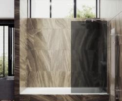 Душевая шторка на ванну MaybahGlass, 140х60 см, графитовое матовое стекло/профиль широкий, цвет хром, фиксированная, закаленное стекло 8 мм, плоская/панель, правая/левая, правосторонняя/левосторонняя, универсальная
