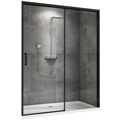 Душевая дверь ABBER Komfort, 130х200 см, прозрачное стекло/профиль черный, универсальная установка, закаленное стекло, раздвижная, прямоугольная (душевое ограждение без поддона)