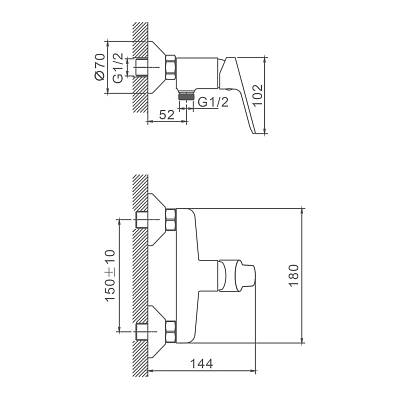 Смеситель для душа Splenka S07.20 однорычажный, настенный, латунь, керамический, без излива, цвет хром, лейка/шланг/держатель