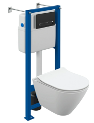 Комплект унитаза с инсталляцией Cersanit CITY SMART CO DPL EO slim инсталляция VECTOR кнопка ESTETICA пластик черный матовый с рамкой хром