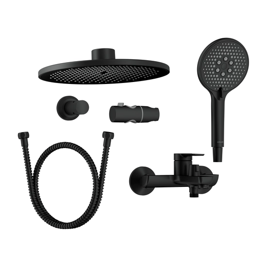 Душевая система Cersanit VIBE (смеситель стандартный) с изливом 3 режима шланг 150 металл, цвет черный матовый, комплект: однорычажный смеситель/тропический душ