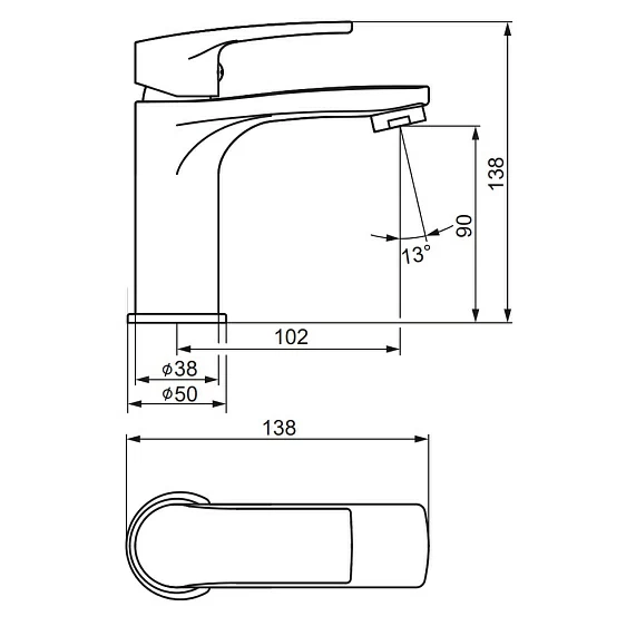 Смеситель для раковины/умывальника Damixa Eclipse 2.0, однорычажный, неповоротный, керамический, длина излива 102 мм, латунь, цвет хром