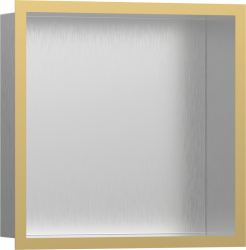 Полка Hansgrohe XtraStoris Individual 300/300/100, с дизайнерской рамой, размер 30х30х10 см, встраиваемая в нишу, форма прямоугольная, цвет шлифованная сталь/полированное золото, нержавеющая сталь, встроенная/настенная, шкаф/короб