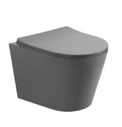 Унитаз подвесной Aquatek Вега, серый матовый, горизонтальный (в стену) выпуск, с быстросъемным сиденьем микролифт, дюропласт, безободковый, под скрытый бачок