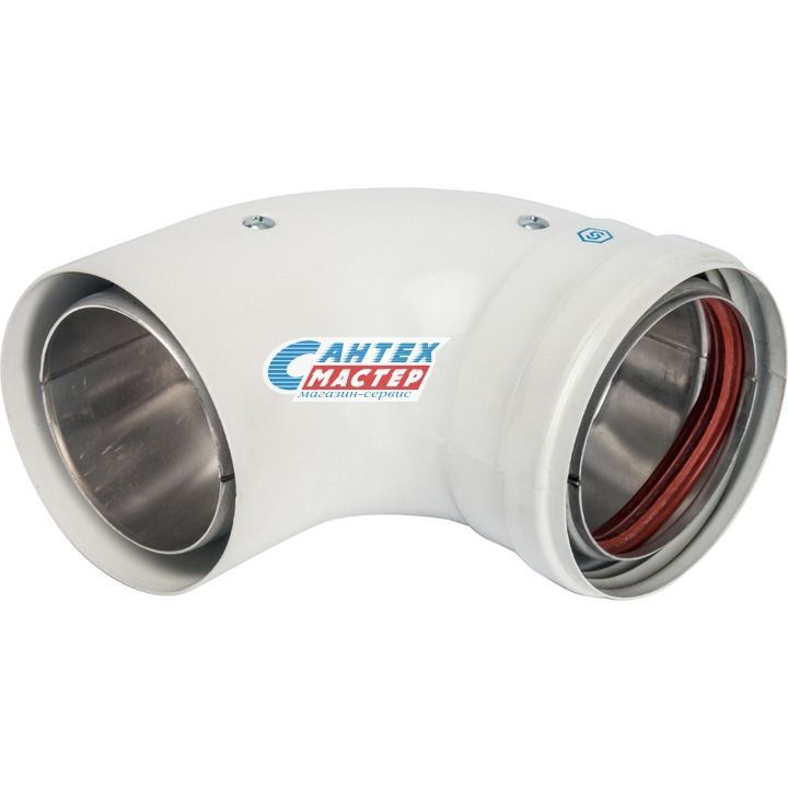 Отвод утепленный STOUT Ø80/100 90° град внутр/наруж п/м для воздухоподводящей трубы газового котла, элемент коаксиального дымохода (Стоут)