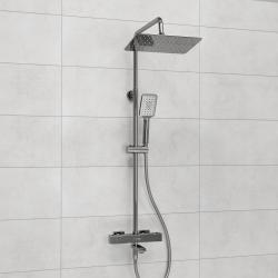 Душевая система WasserKRAFT, высота 840-1150 мм, цвет хром, комплект: термостатический смеситель/излив/тропический душ (с верхней лейкой)/стойка/лейка/шланг, наружного монтажа