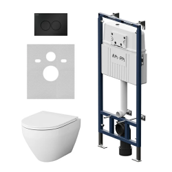 Комплект унитаза с инсталляцией AM.PM Spirit 2.0, c сиденьем микролифт, с клавишей смыва (кнопкой, клавишей двойного смыва) черная матовая, система для подвесного унитаза, со скрытым смывным бачком (бак), с подвесным унитазом
