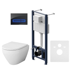 Комплект унитаза с инсталляцией AM.PM Spirit 2.0, c сиденьем микролифт, с сенсорной клавишей смыва (кнопкой, клавишей двойного смыва) черной, система для подвесного унитаза, со скрытым смывным бачком (бак), с подвесным унитазом