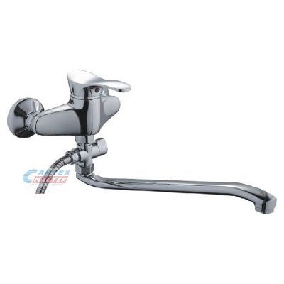 Смеситель для ванны/душа Ledeme H01 однорычажный, керамический, настенный, излив поворотный 360 мм, с гибким шлангом, душем/лейкой, латунь, цвет хром, длинный, универсальный, горизонтальный, рычажный, кран, комплект, сантехника, размер