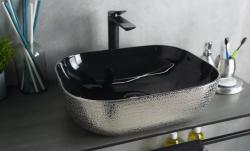 Раковина для ванной CeramaLux NC D1302H020 50,5х13,5х40,5 накладная, прямоугольная, керамическая/фарфоровая, цвет черный/серебро, без отверстия под смеситель, без слива-перелива