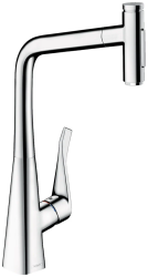 Смеситель для кухни/мойки Hansgrohe Metris Select M71, 320 2jet, однорычажный, керамический, с поворотным/вытяжным изливом, длина 23,5 см, латунь, цвет хром