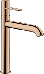 Смеситель для раковины/умывальника Axor Uno 190, однорычажный, с рукояткой-петлей, фиксированный излив, длина излива 20,1 см, керамический, латунь, цвет полированное красное золото, с незапираемым сливным набором
