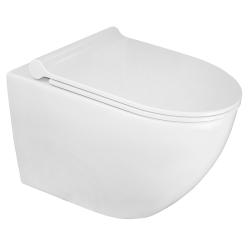 Унитаз подвесной AZARIO GENO, белый, горизонтальный (прямой) выпуск, безободковый, с быстросьемным сиденьем микролифт, дюропласт, под скрытый бачок