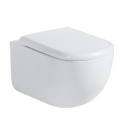 Унитаз подвесной ABBER Bequem 550х365х360 мм цвет белый, горизонтальный (прямой) выпуск, смыв торнадо, безободковый, система антивсплеск, с сиденьем микролифт, дюропласт AC1134T