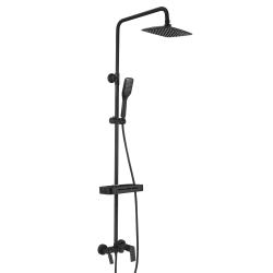 Душевая система Lemark Tropic, комплект: поворотный излив/переключатель потоков/душевая лейка/верхний душ/крепление для лейки/душевой шланг/полочка, латунь, цвет черный