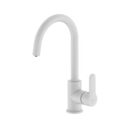 Смеситель для кухни/мойки IDDIS Cuba, с каналом для фильтрованной воды, однорычажный, поворотный, керамический картридж, длина излива 200 мм, латунь, цвет белый матовый