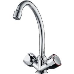 Смеситель для кухни/мойки Ledeme H09 двухвентильный, керамический, с высоким поворотным изливом, латунь, цвет хром, кухонный, хромированный, вертикальный, кран, комплект, сантехника, водопроводные, размер, характеристики, высота, расстояние, длина