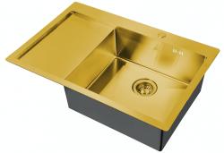 Мойка кухонная ZorG St Hammer SH, 78х51х20 см, нержавеющая сталь, прямоугольная, цвет: бронза, с отверстием под смеситель, с крылом, правая/правосторонняя, слив-перелив, врезная
