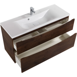 Тумба под раковину BelBagno Marino 110, 110х60х45 см, подвесная, 2 выдвижных ящика, МДФ, цвет: дуб темный, шкафчик навесной, механизм доводчика, прямоугольная
