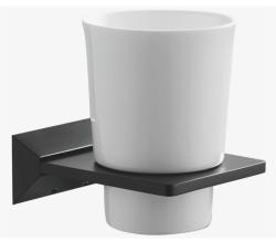 Стакан с держателем ROSE настенный, черный/белый, латунь/керамика, квадратный, для душа/мыла/зубных щеток, в ванную комнату