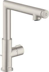 Смеситель для раковины/умывальника Axor Uno Select 220, однорычажный, поворотный излив, длина излива 16 см, керамический, латунь, цвет под сталь, со сливным гарнитуром