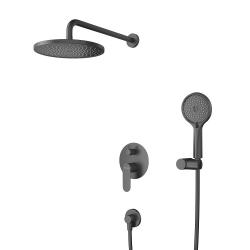 Душевая система Cezares Stylus встраиваемая, цвет черный матовый, комплект: однорычажный смеситель/тропический душ (с верхней лейкой)/лейка/шланг, встраиваемый (скрытый) монтаж