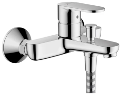 Смеситель для ванны Hansgrohe Vernis Blend настенный, наружнего/внешнего монтажа, однорычажный, неповоротный, латунный, длина излива 17,1 см, керамический, цвет хром, без душевого шланга/лейки, на 2 отверстия