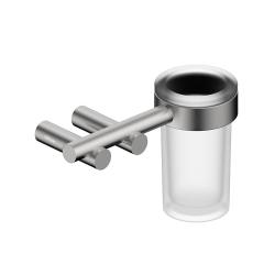 Стакан с держателем ABBER Osten 316 для зубных щеток, настенный, нержавеющая сталь/стекло, в ванную, цвет матовое стекло/сталь брашированная AA1860BST