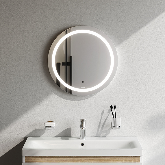 Зеркало Am.Pm X-Joy 500х500х30 см с LED/ЛЕД-подсветкой, круглое, с ИК- сенсором, выключатель сенсорный, для ванны, навесное/подвесное/настенное
