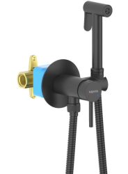 Смеситель с гигиеническим душем Aquatek Европа встраиваемый, однорычажный, керамический, без излива, с гибким шлангом/лейкой, латунь, цвет матовый черный
