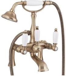 Смеситель для ванны/душа Cezares First, на борт ванны, двухвентильный, неповоротный, длина 97 мм, керамический, латунь, цвет бронза