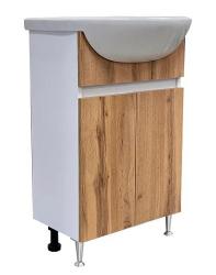 Тумба с раковиной GRADEONIKA Леда 55, 48,8х30,1х69,5 см, напольная, 2 распашные дверцы, ЛДСП, прямоугольная, цвет дуб вотан/белый, с доводчиками 51827