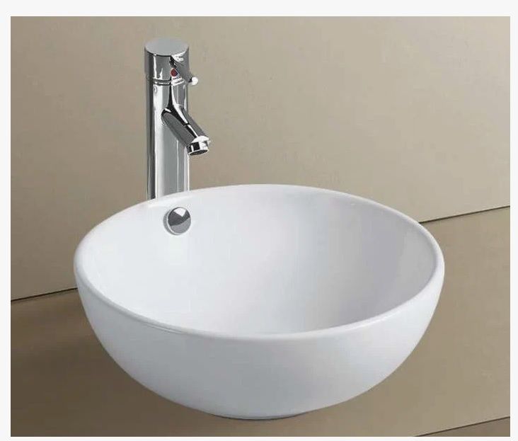 Раковина CeramaLux 9003А 43х17,5х43 накладная, круглая, керамическая/фарфоровая, цвет белый, без отверстия под смеситель, слив-перелив