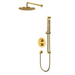 Душевая система встраиваемая Whitecross Y, цвет золото, комплект: термостатический смеситель/тропический душ (с верхней лейкой)/штанга/лейка/держатель лейки/шланг, латунь, скрытого монтажа