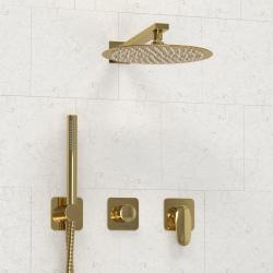 Душевая система WasserKRAFT Neckar, встраиваемая, цвет золото, комплект: однорычажный смеситель/тропический душ (с верхней лейкой)/лейка/шланг, скрытого монтажа