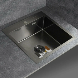 Мойка кухонная Fabia Profi, 50х45 см, врезная, нержавеющая сталь, прямоугольная, цвет: графит, с отверстием под смеситель, слив-перелив, без крыла