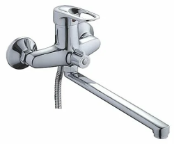 Смеситель для ванны/душа LEDEME настенный, однорычажный, поворотный, силуминовый, длина излива 337 мм, силумин, цвет хром