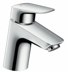 Смеситель для раковины Hansgrohe Logis 70, однорычажный, фиксированный, излив короткий, длина 10,7 см, керамический, латунь, цвет хром, с донным клапаном