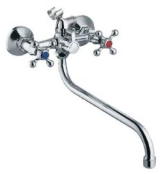 Смеситель для ванны/душа Ekko Е26020 двухвентильный, настенный, поворотный, силумин, длина излива 370 мм, керамический, цвет хром