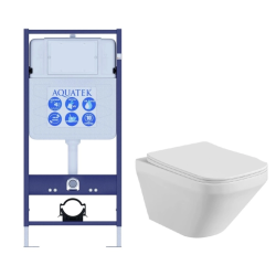 Комплект унитаза с инсталляцией Aquatek Лира (Сет) c сиденьем микролифт, безободковый, без кнопки, без крепления